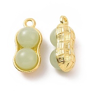 Alloy with Glass Imitation Jade Pendants, Peanut Charm, Golden, Dark Sea Green, 17.5x8x7mm, Hole: 1.6mm(FIND-G047-01G-02)