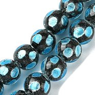 Handmade Silver Sand Lampwork Beads Strands, Round with Dot, Deep Sky Blue, 14.5mm, Hole: 1.4mm, about 128pcs/strand, 14.96''(38cm)(LAMP-A003-01A)