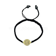 Saint Benedict Alloy Link Bracelets, Adjustable Polyester Cord Braided Bracelets for Women, Golden, no size(BZ6643-2)