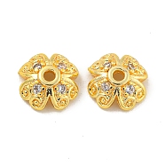 Rack Plating Brass Micro Pave Clear Cubic Zirconia Bead Caps, Long-Lasting Plated, Lead Free & Cadmium Free, Flower, Real 18K Gold Plated, 6x6x2mm, Hole: 1mm(KKB-L215-044G)