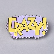 Acrylic Badges Brooch Pins, Cute Lapel Pin, for Clothing Bags Jackets Accessory DIY Crafts, Word Crazy, Yellow, 29.5x49.5x8.5mm, Pin: 0.8mm(JEWB-E676-26)