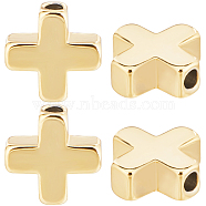 60Pcs Brass Beads, Cross, Real 18K Gold Plated, 8x8x3mm, Hole: 1.4mm(KK-CN0002-96G)