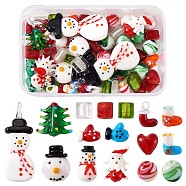 Handmade Lampwork Beads, for Christmas, Mixed Shapes, Mixed Color, 18~19x14x9~10mm, Hole: 1mm, 55pcs/box(LAMP-TA0002-02)