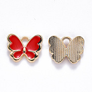 Alloy Enamel Charms, Butterfly, Light Gold, Red, 10.5x13x3mm, Hole: 2mm(ENAM-S121-070B)