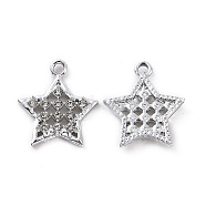 Alloy Crystal Rhinestone Pendants, Star Charms, Platinum, 17x15x2.5mm, Hole: 1.6mm(ALRI-H004-21P)