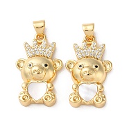 Brass Micro Pave Clear Cubic Zirconia Pendants, with Shell, Real 18K Gold Plated, Bear, 25.5x18x5.5mm, Hole: 5x3.6mm(KK-B083-40B-G)