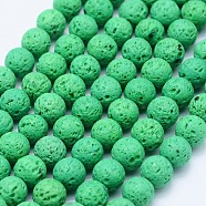 Natural Lava Rock Beads Strands, Dyed, Round, Green, 8mm, Hole: 1mm, about 47~50pcs/strand, 15.3 inch(39cm)(G-F531-8mm-G07)