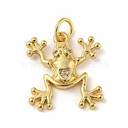 Rack Plating Brass Micro Pave Cubic Zirconia Pendants, with Jump Ring, Cadmium Free & Lead Free, Long-Lasting Plated, Frog, Real 18K Gold Plated, 17x15.5x2.5mm, Hole: 3.4mm(KK-A200-09G)