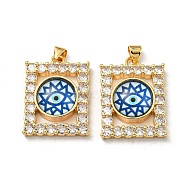 Real 18K Gold Plated Brass Pendants, with Glass and Acrylic, Rectangle with Evil Eye Charms, Cornflower Blue, 27x20x7mm, Hole: 4.5x4mm(KK-L209-006G-01)