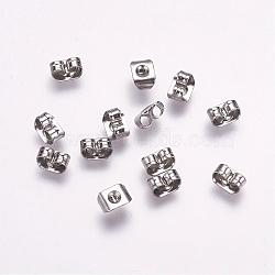 316 Surgical Stainless Steel Ear Nuts, Friction Earring Backs for Stud Earrings, Stainless Steel Color, 5x3.5x2.5mm, Hole: 0.6mm(STAS-F117-01P)
