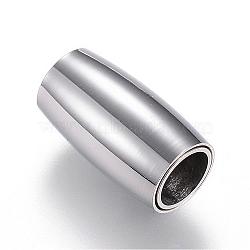 304 Stainless Steel Magnetic Clasps with Glue-in Ends, Barrel, Stainless Steel Color, 14x8mm, Hole: 5mm(STAS-D159-23)