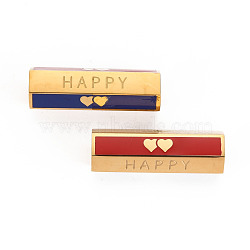 316 Surgical Stainless Steel Enamel Beads, Hexagonal Prism with Word Happy, Real 14K Gold Plated, 25.5x9x8mm, Hole: 1.6mm(STAS-S116-278G)