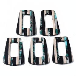 Resin & Walnut Wood Pendants, Trapezoid, Light Sea Green, 38x27x3mm, Hole: 2mm(RESI-N025-013A-D02)