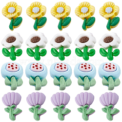 SUNNYCLUE 80Pcs Opaque Resin Cabochons, Flower, Mixed Color, 20~23.5x14.5~17x6mm(CRES-SC0002-48)