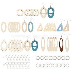 Elite DIY Geometry Earring Making Kit, Including Triangle & Oval & Ring Wood Pendants, Iron Jump Rings & Earring Hooks, BurlyWood, 300Pcs/box(DIY-PH0013-60)