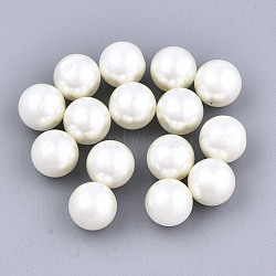 Glass Pearl Beads, Dyed, Half Drilled Beads, Pearlized, Round, Old Lace, 1/4 inch(6mm), Hole: 0.8mm(HY-T001-003B-02)