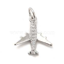 Rack Plating Brass Micro Pave Cubic Zirconia Charms, Passenger Plane Charm, Long—Lasting Plated, with Jump Rings, Cadmium Free & Lead Free, Real Platinum Plated, 14x13x2mm, Hole: 3mm(KK-K270-39P)