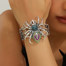 Halloween Tibetan Style Alloy Rhinestone Bangles, Spider, Antique Silver, Inner Diameter: 2-1/4 inch(5.85cm)(BJEW-P367-01AS)