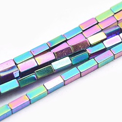 Electroplate Non-magnetic Synthetic Hematite Beads Strands, Vacuum Plating, Cuboid, Multi-color Plated, 3x1x1mm, Hole: 0.5mm, about 133pcs/strand, 15.7 inch(40cm)(G-L489-A07)