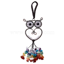1Pc Natural Quartz Crystal Big Pendant Decorations, with Brass Findings, Owl, Cadmium Free & Lead Free, with 1Pc Rectangle Velvet Pouches, 173mm(G-SZ0001-94B)