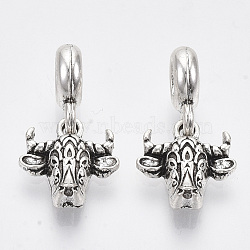Alloy European Dangle Charms, Large Hole Pendants, Cattle Head, Antique Silver, 24mm, Hole: 5mm, Cattle: 13.5x13.5x4.5mm(MPDL-T004-20AS)