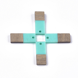 Resin & Walnut Wood Pendants, Rectangle, Turquoise, 23x9x3.5mm, Hole: 1.8mm(RESI-S358-32D)