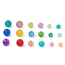 Transparent Frosted Glass Beads and Transparent Crackle Glass Beads, Round, Mixed Color, 6~7mm/8mm/10mm, Hole: 1~1.6mm, 600pcs/set(CCG-CD0001-01)
