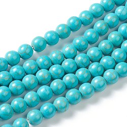 Synthetic Turquoise Beads Strands, Dyed, Round, Dark Cyan, 8mm, Hole: 1.4mm, about 48pcs/strand, 14.40 inch(36.6cm)(G-J389-02C)
