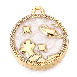 Alloy Enamel Pendants, Golden, Flat Round Charm, Cancer, 18x15.5x2mm, Hole: 1.4mm(ENAM-T021-03I)