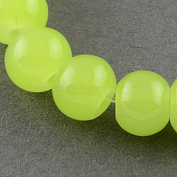 Imitation Jade Glass Beads Strands, Spray Painted, Round, Light Green, 6mm, Hole: 1.3~1.6mm, about 133pcs/strand, 31.4 inch(X-DGLA-S076-6mm-03)