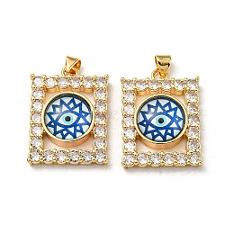 Real 18K Gold Plated Brass Pendants, with Glass and Acrylic, Rectangle with Evil Eye Charms, Cornflower Blue, 27x20x7mm, Hole: 4.5x4mm(KK-L209-006G-01)