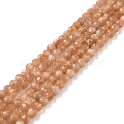 Natural Sunstone Beads Strands, Round, Faceted, Grade AA, 4mm, Hole: 0.8mm, about 91pcs/strand, 15.12''(38.4cm)(G-K315-B02-AA)