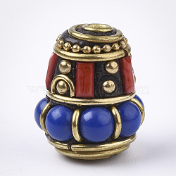 (Holiday Stock-Up Sale)Handmade Indonesia Beads, with Brass Findings, Cone, Golden, Blue, 17.5x14.5mm, Hole: 2mm(IPDL-S053-112)