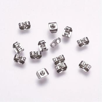 316 Surgical Stainless Steel Ear Nuts, Friction Earring Backs for Stud Earrings, Stainless Steel Color, 5x3.5x2.5mm, Hole: 0.6mm