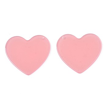 Translucent Cellulose Acetate(Resin) Pendants, Solid Color, Heart, Salmon, 38x41x2mm, Hole: 1.4mm