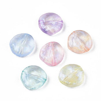 Transparent Acrylic Beads, Glitter Powder, Flat Round, Mixed Color, 14x14x5.5mm, Hole: 1.8mm