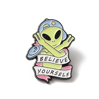 Saucer Man Enamel Pins, Alloy Brooches for Backpack Clothes, Black, 30.5x23x1.5mm
