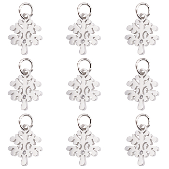 10Pcs Eco-Friendly 316 Surgical Stainless Steel Micro Pave Clear Cubic Zirconia Charms, Long-Lasting Plated, Tree, Stainless Steel Color, 12x11x1.5mm, Hole: 3.5mm