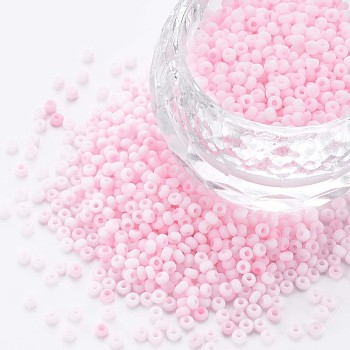 13/0 Glass Seed Beads, Macaron Color, Round Hole, Round, Pearl Pink, 13/0, 2~2.3x1.5mm, Hole: 0.8mm, about 450g/bag