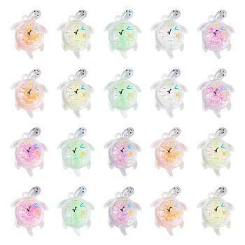 30Pcs Transparent Acrylic and Glitter Powder Pendants, Turtle Charms, Mixed Color, 30~30.5x23x8~8.5mm, Hole: 1.6~1.8mm
