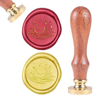 CRASPIRE DIY Scrapbook, Brass Wax Seal Stamp, with Natural Rosewood Handle, Moon Pattern, 25mm