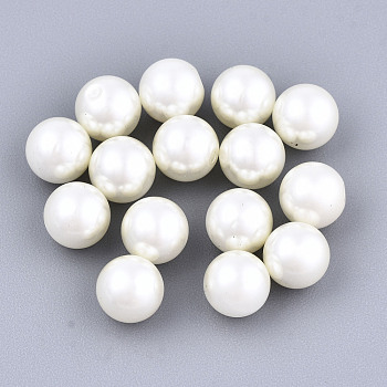 Glass Pearl Beads, Dyed, Half Drilled Beads, Pearlized, Round, Old Lace, 1/4 inch(6mm), Hole: 0.8mm