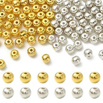 100Pcs 2 Colors Alloy Beads, Round, Golden & Silver, 6x6x5mm, Hole: 1.5mm, 50pcs/color
