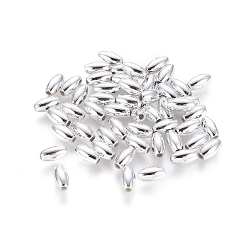 Acrylic Beads, Rice, Silver, about 3mm wide, 6mm long, hole: 1mm, 1300pcs/50g