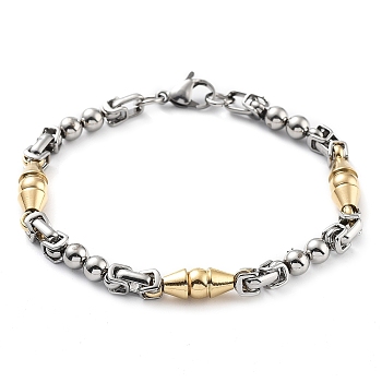 Vacuum Plating 304 Stainless Steel Bicone Link Chain Bracelet, Golden & Stainless Steel Color, 8-7/8 inch(22.5cm)