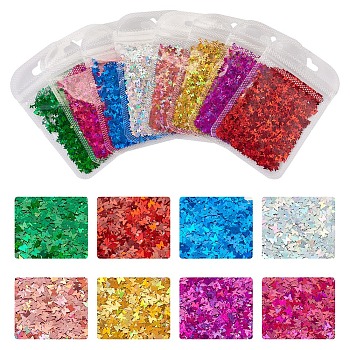 8 Bags 8 Colors Nail Art Glitter Sequins, Manicure Decorations, DIY Sparkly Paillette Tips Nail, Butterfly, Mixed Color, 3x3x0.1mm, 1 bag/color
