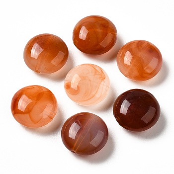 Transparent Acrylic Beads, Two Tone, Flat Round, Coconut Brown, 15.5x8mm, Hole: 1.5mm, about: 390pcs/500g