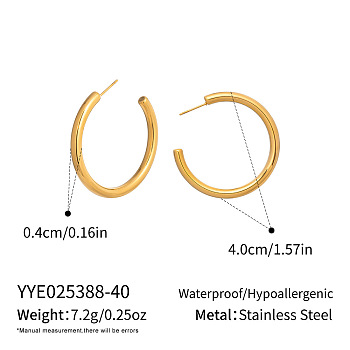 C-Shaped 304 Stainless Steel Stud Earrings, Real 18K Gold Plated, 40x4mm