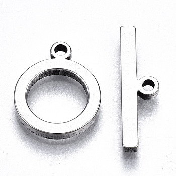 201 Stainless Steel Toggle Clasps, Nickel Free, Ring, Stainless Steel Color, Ring: 17x13.5x2mm, Hole: 1.8mm, Bar: 22x6x2mm, Hole: 1.8mm