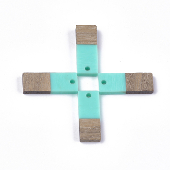 Resin & Walnut Wood Pendants, Rectangle, Turquoise, 23x9x3.5mm, Hole: 1.8mm